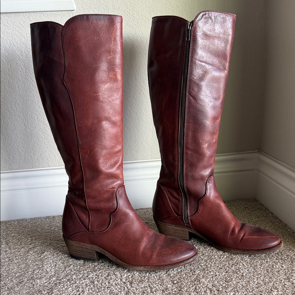 Frye Chestnut Leather Over the Knee Boots